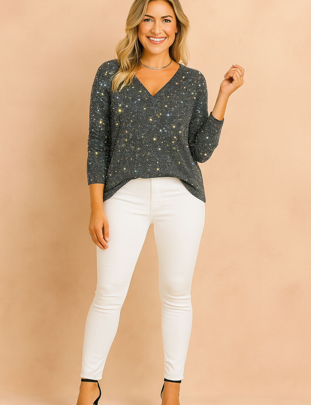 ELOISE | Glitrende bluse med V-hals 1