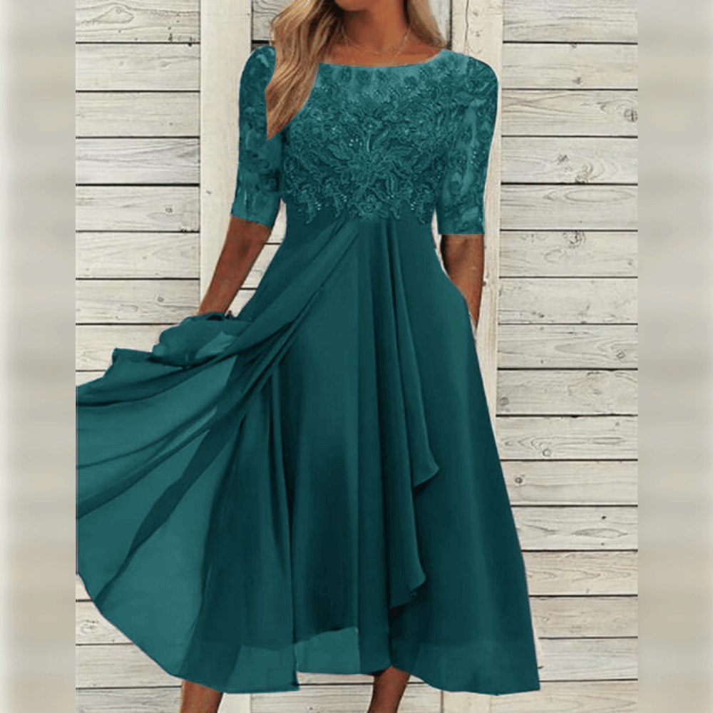 Elegant Aftenkjole med Blonder og 3/4 Ærmer til Festlige Anledninger 4