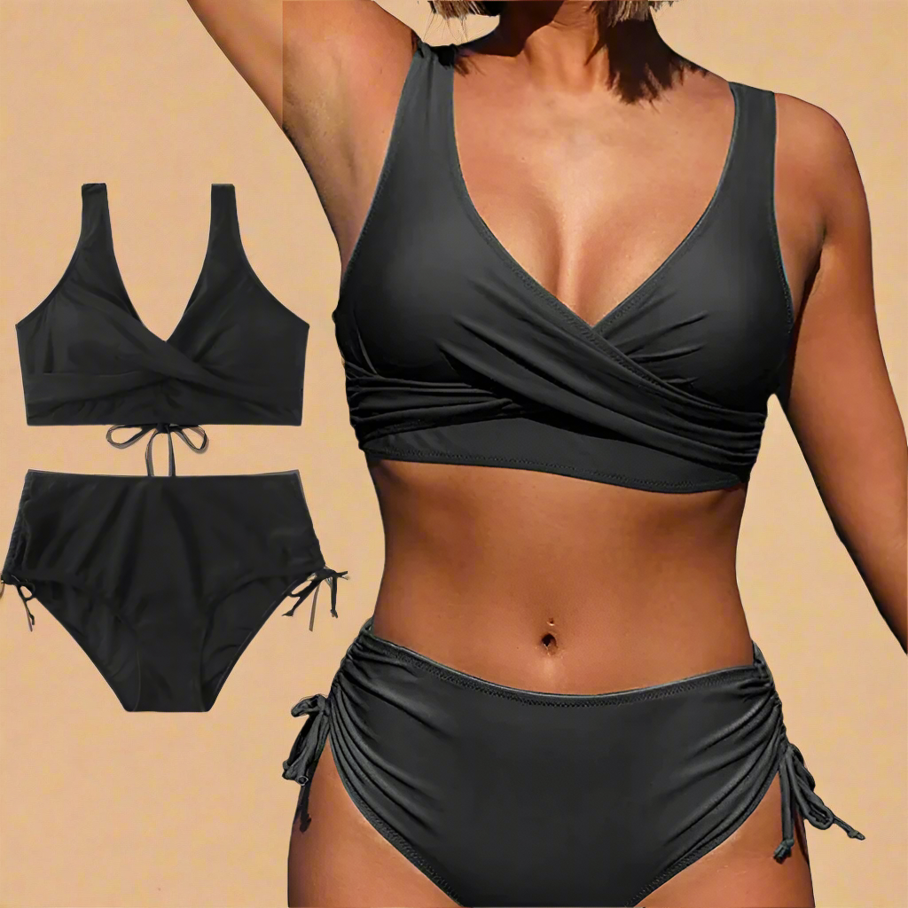 Elegant Bikini Med Flæser Og Dyb Halsudskæring Til Dame – Flatterende Badetøj Til Strand Og Pool 0