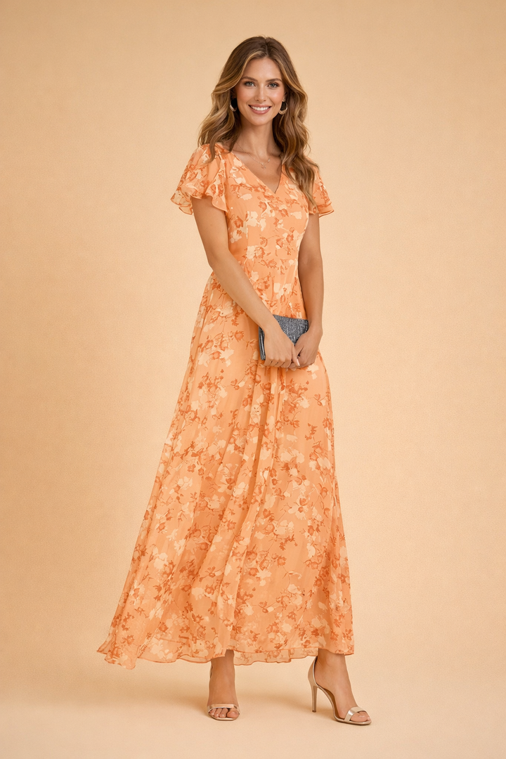 Elegant Blomstret Midi Kjole Til Kvinder - Tidløs Charme Og Sofistikering 0