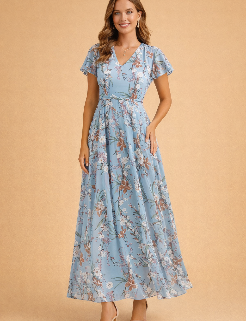 Elegant Blomstret Midi Kjole Til Kvinder - Tidløs Charme Og Sofistikering 1