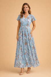 Elegant Blomstret Midi Kjole Til Kvinder - Tidløs Charme Og Sofistikering 1
