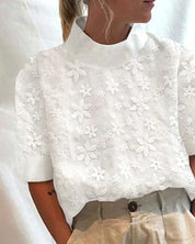 Elegant Blomstret Top Med Stand-up Krave Til Kvinder – Stilfuld Bluse Til Enhver Anledning, Perfekt Til Brunch Og Møder 0