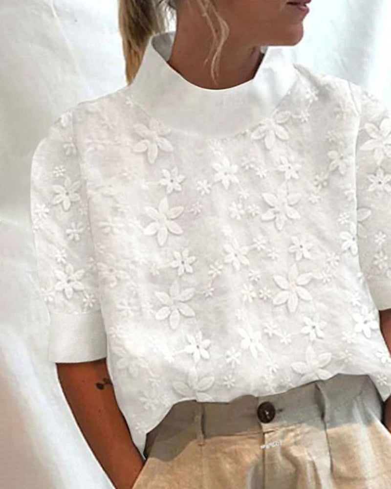 Elegant Blomstret Top Med Stand-up Krave Til Kvinder – Stilfuld Bluse Til Enhver Anledning, Perfekt Til Brunch Og Møder 1