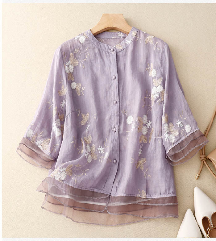 Elegant Bluse Med Blomsterbroderi Til Kvinder - Tidløs Stil og Komfort 5