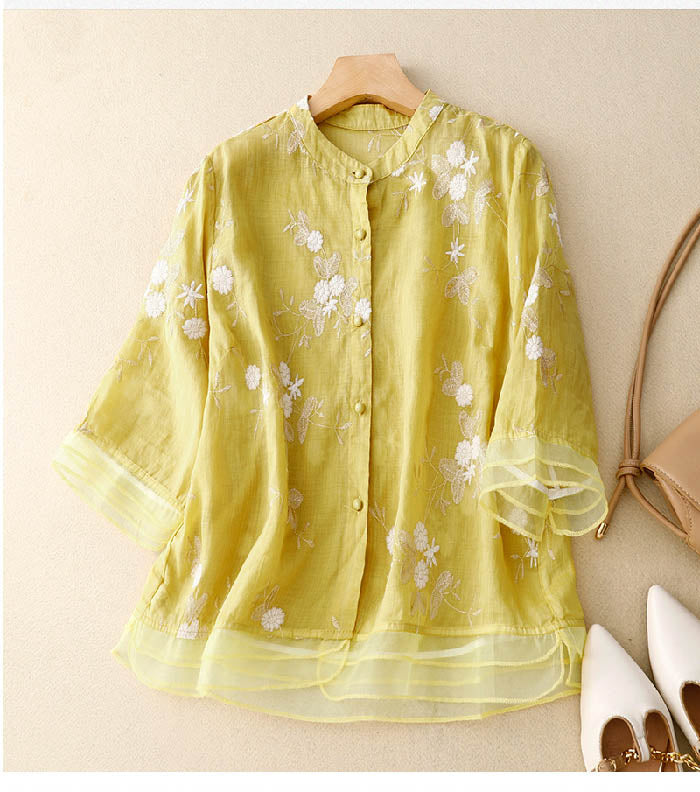 Elegant Bluse Med Blomsterbroderi Til Kvinder - Tidløs Stil og Komfort 6