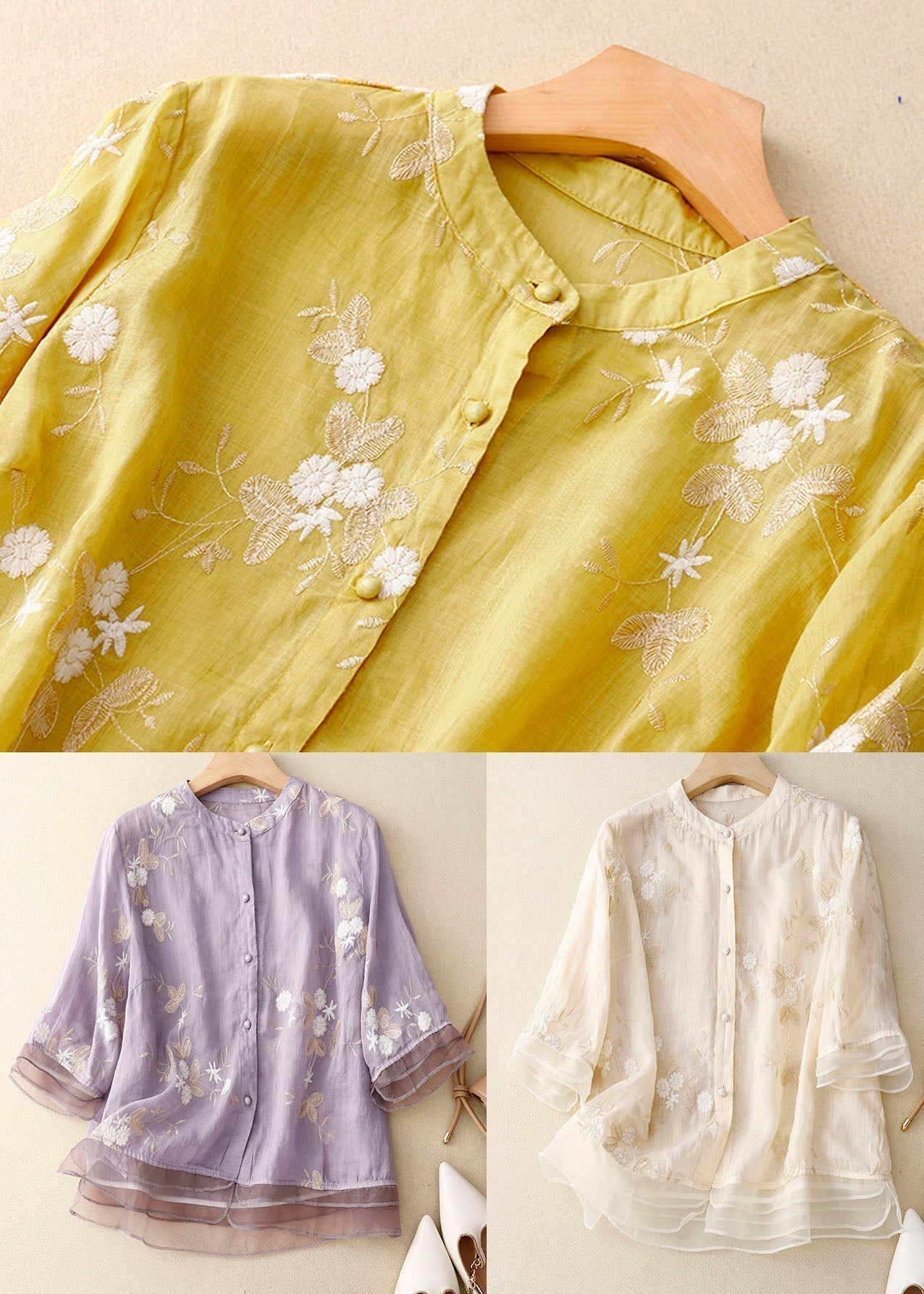 Elegant Bluse Med Blomsterbroderi Til Kvinder - Tidløs Stil og Komfort 8