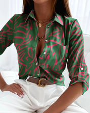 Elegant Bluse Med Kunstnerisk Tryk Til Kvinder - Moderne Og Alsidig Stil 1