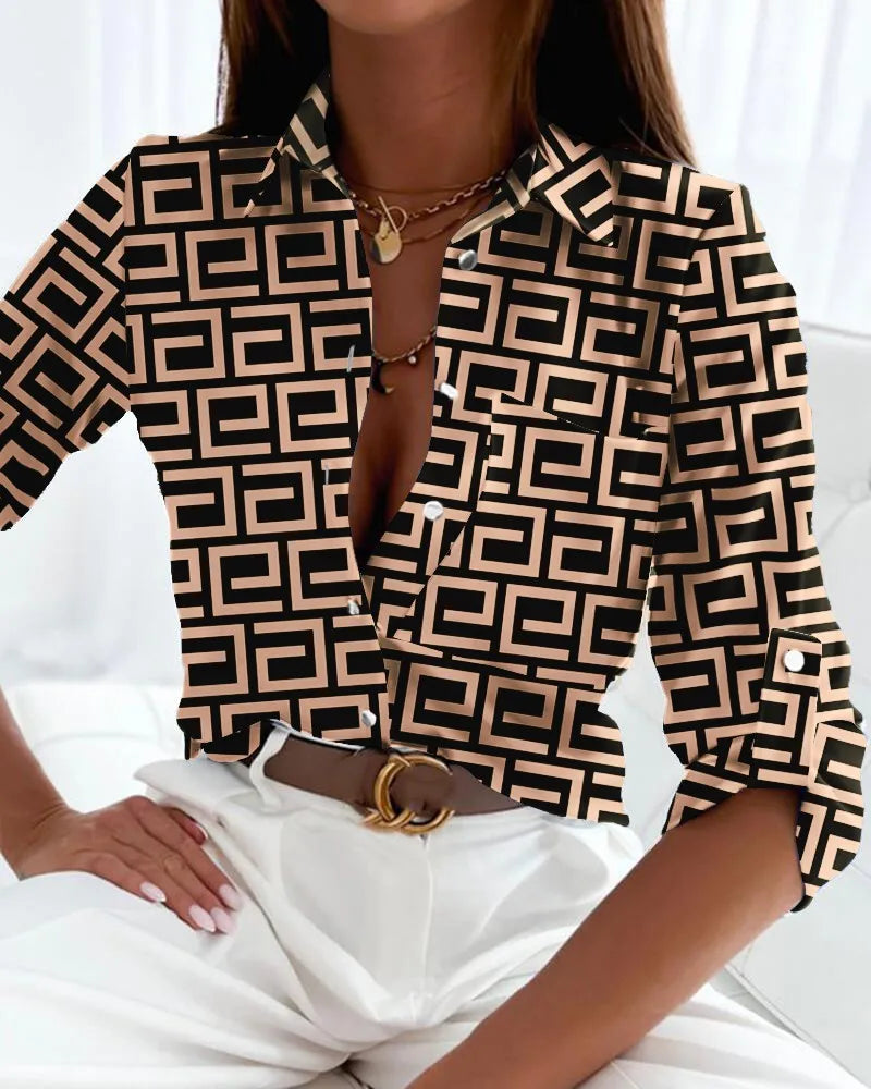 Elegant Bluse Med Kunstnerisk Tryk Til Kvinder - Moderne Og Alsidig Stil 3