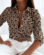 Elegant Bluse Med Kunstnerisk Tryk Til Kvinder - Moderne Og Alsidig Stil 3