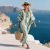 Elegant Kaftan-Kjole Til Sommerbrug - Afslappet Pasform, Middelhavsinspirerede Striber, Ideel Til Ferieudflugter 2