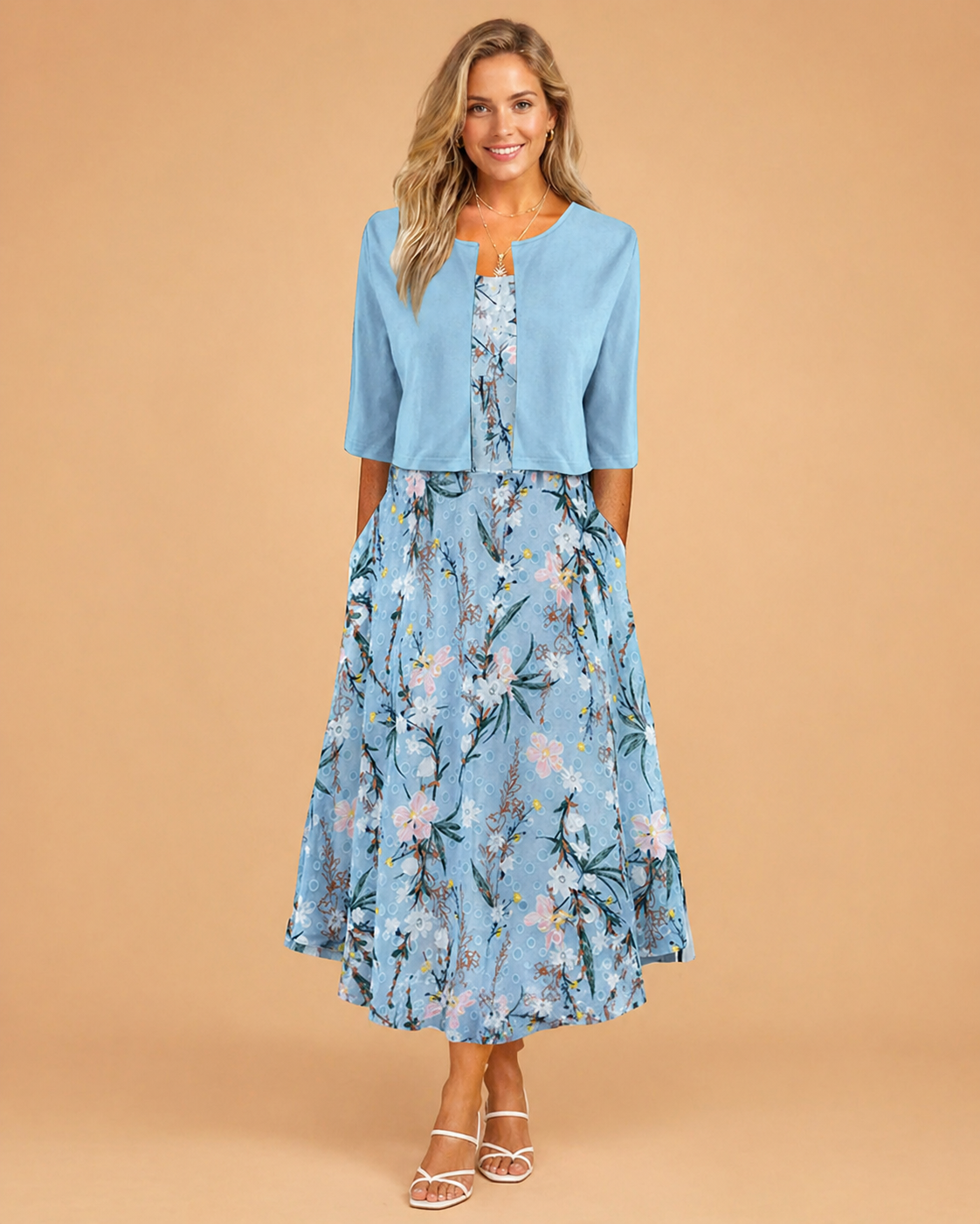 Elegant Midi-blomstret Kjole til Kvinder - Perfekt til Sommerbegivenheder 0
