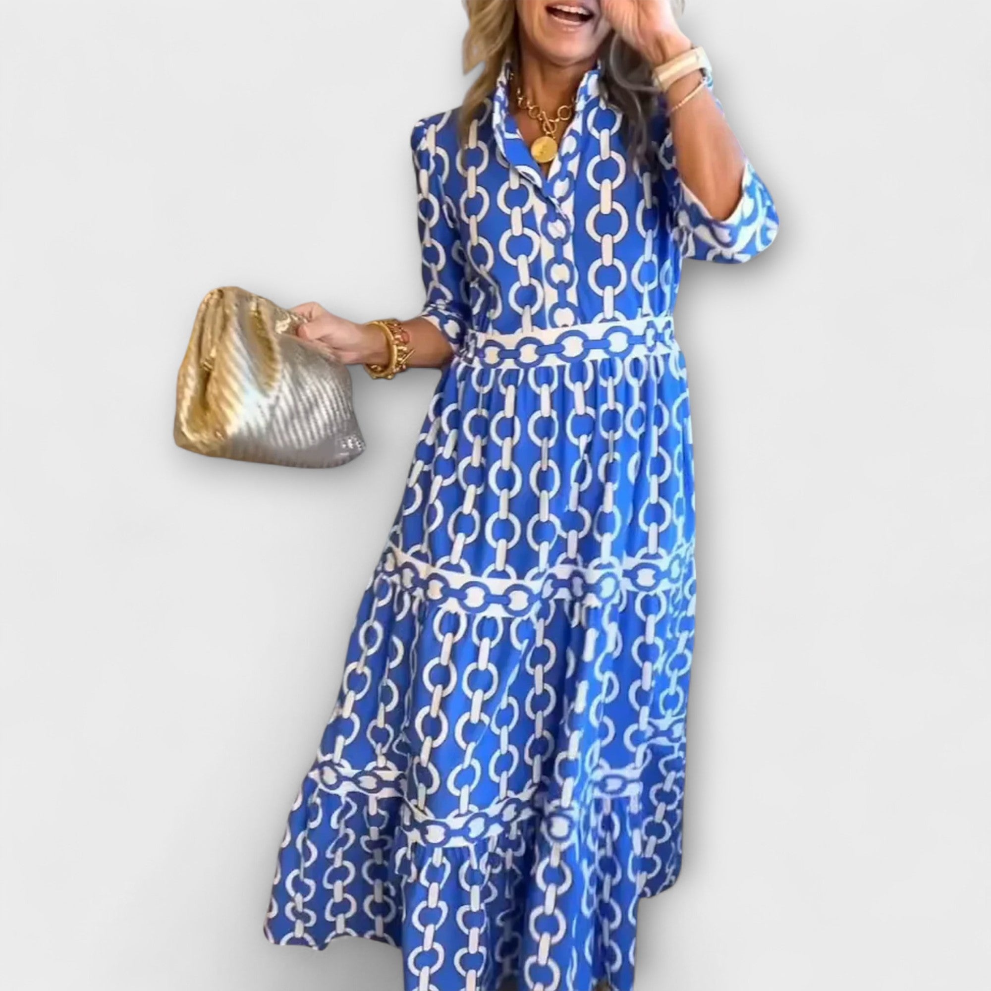Elegant Midi Kjole med Kædemønster til Kvinder - Perfekt til Sommer 0