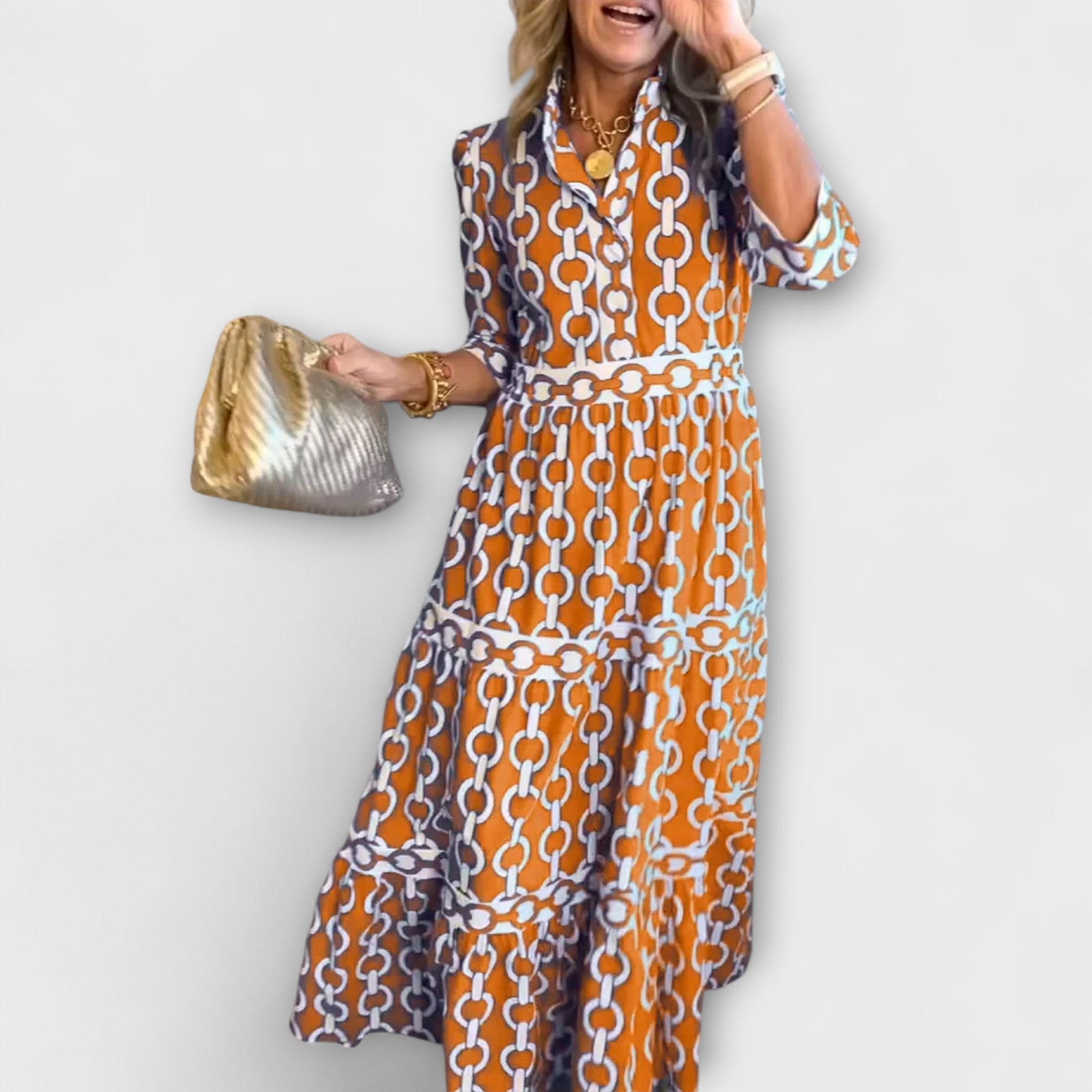 Elegant Midi Kjole med Kædemønster til Kvinder - Perfekt til Sommer 4