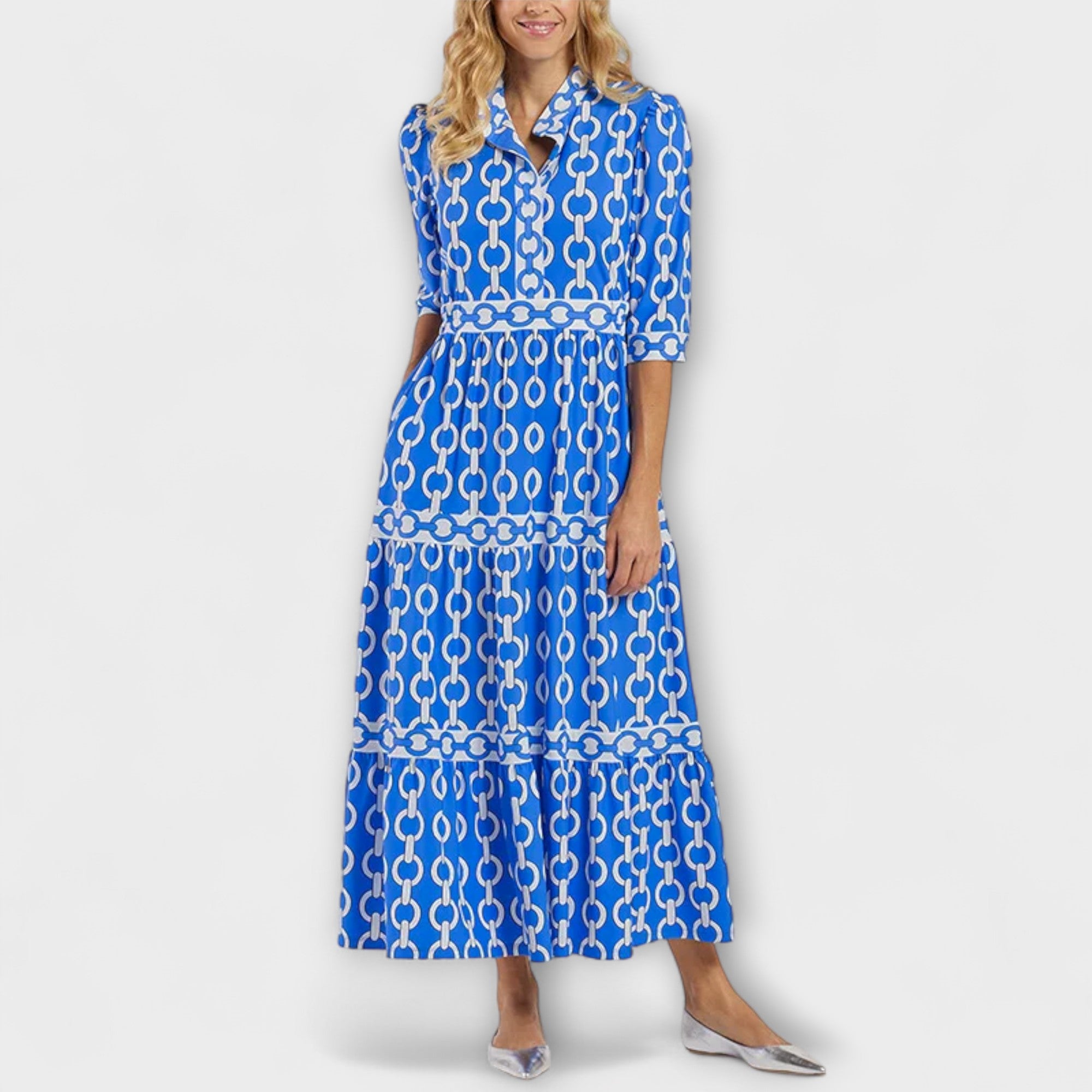 Elegant Midi Kjole med Kædemønster til Kvinder - Perfekt til Sommer 5