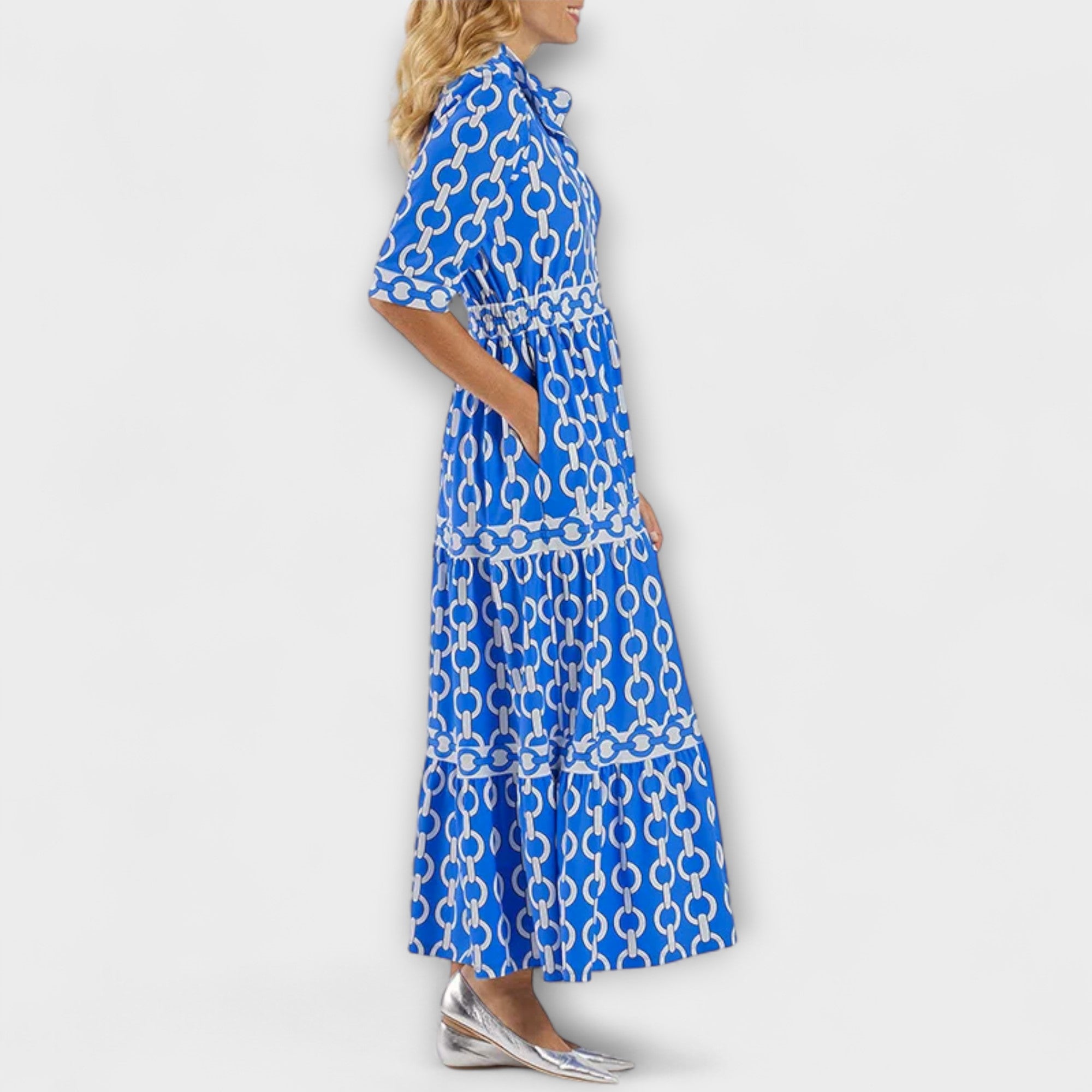 Elegant Midi Kjole med Kædemønster til Kvinder - Perfekt til Sommer 6