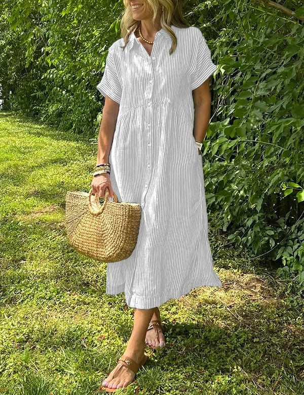 Elegant Stribet Skjortebluse Dame - Ideel til Sommerbrug og Alle Anledninger 1