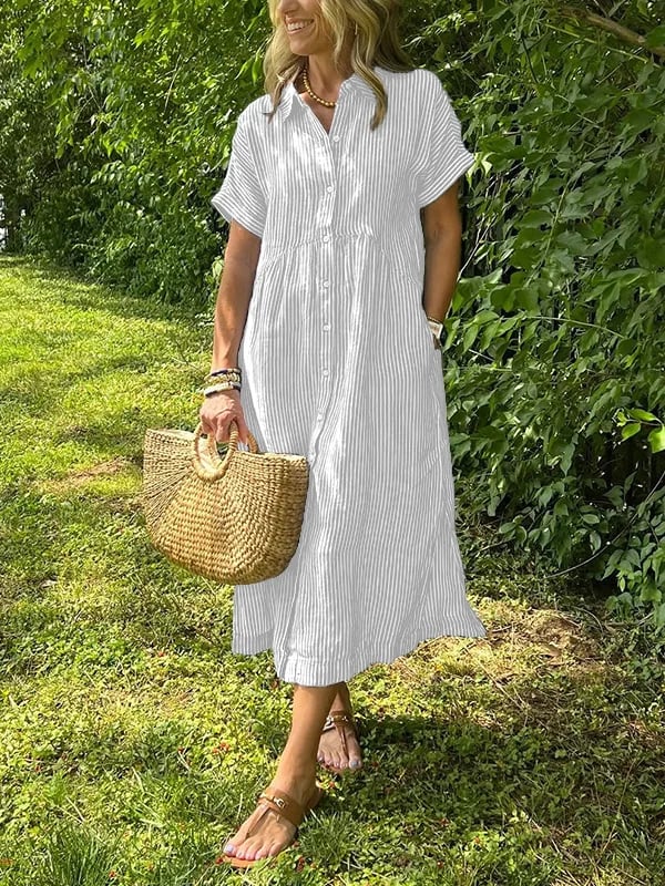Elegant Stribet Skjortebluse Dame - Ideel til Sommerbrug og Alle Anledninger 1