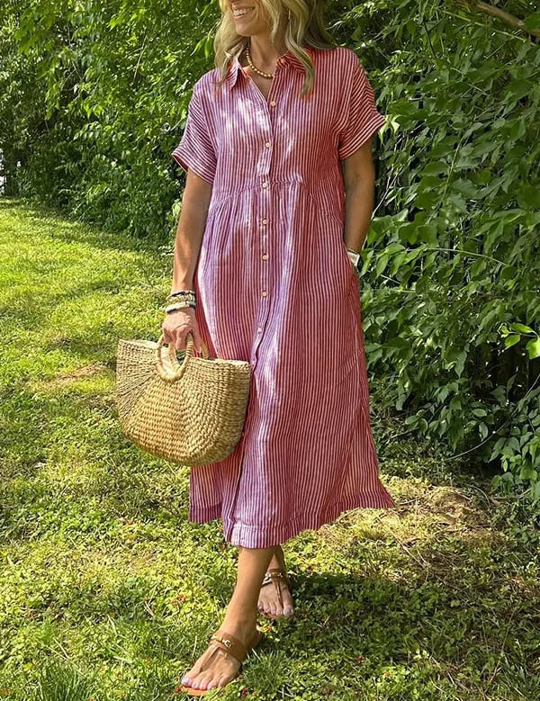 Elegant Stribet Skjortebluse Dame - Ideel til Sommerbrug og Alle Anledninger 3