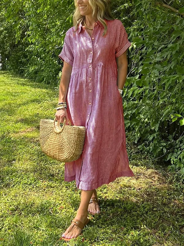 Elegant Stribet Skjortebluse Dame - Ideel til Sommerbrug og Alle Anledninger 3