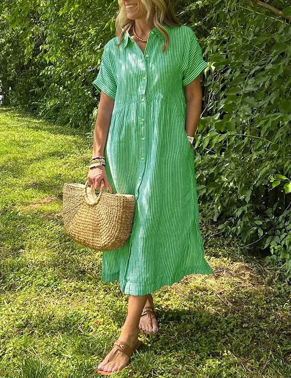 Elegant Stribet Skjortebluse Dame - Ideel til Sommerbrug og Alle Anledninger 4