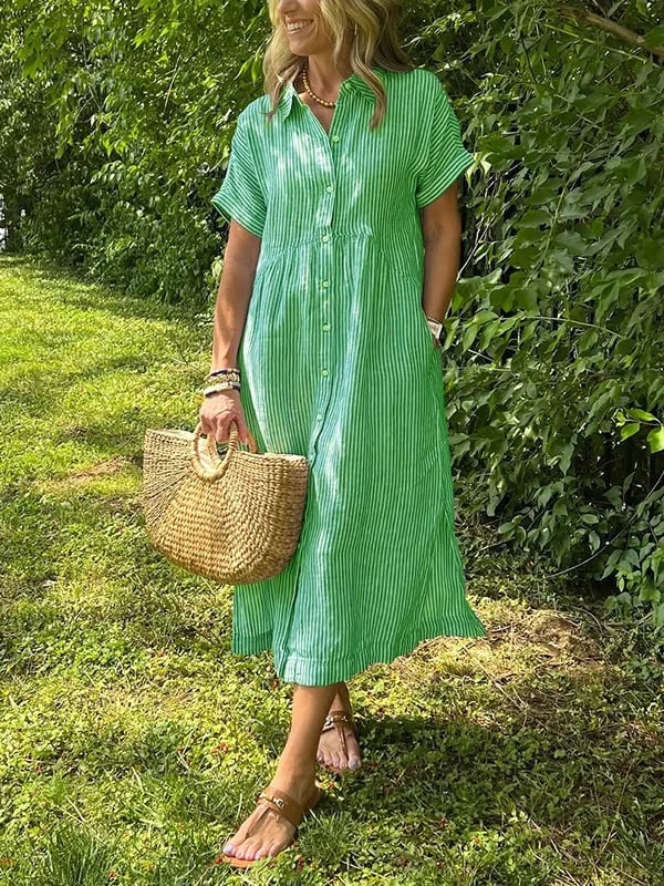 Elegant Stribet Skjortebluse Dame - Ideel til Sommerbrug og Alle Anledninger 4