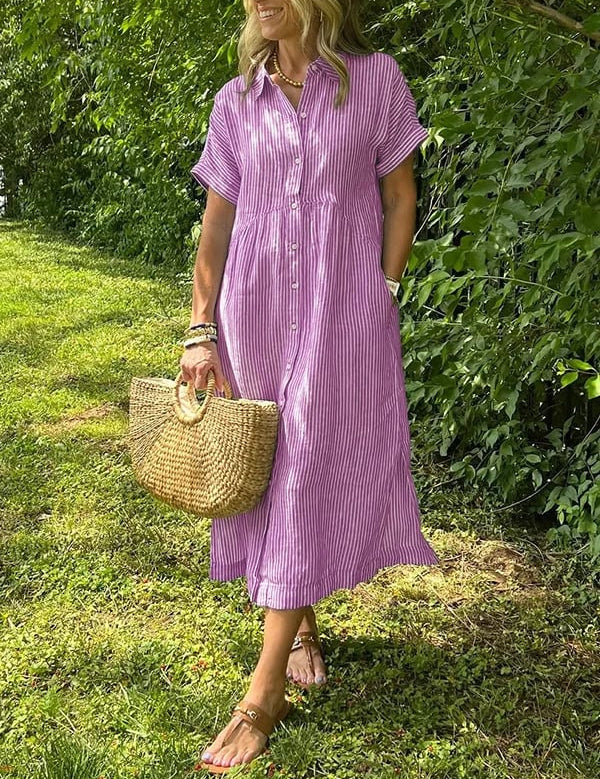 Elegant Stribet Skjortebluse Dame - Ideel til Sommerbrug og Alle Anledninger 5