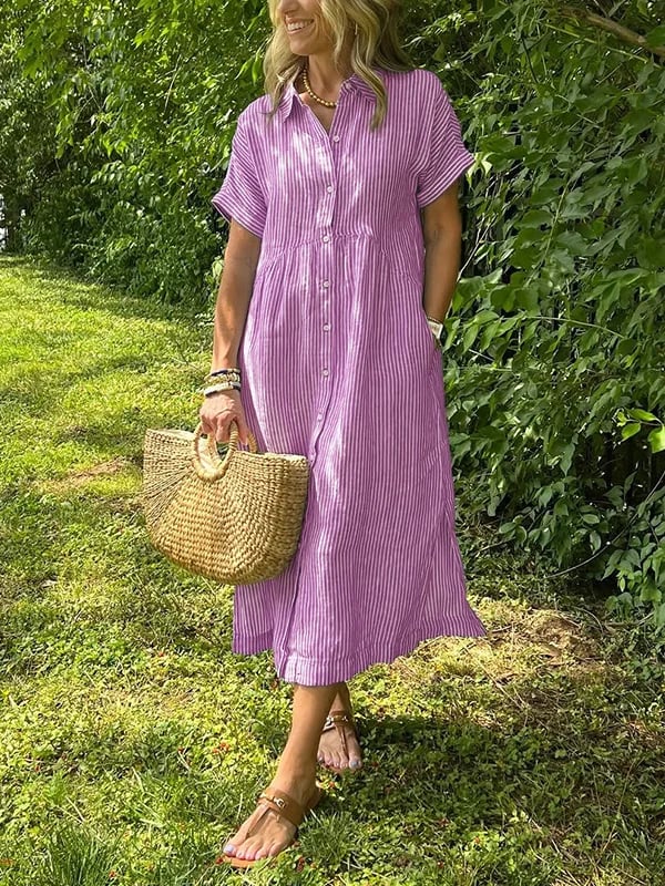 Elegant Stribet Skjortebluse Dame - Ideel til Sommerbrug og Alle Anledninger 5