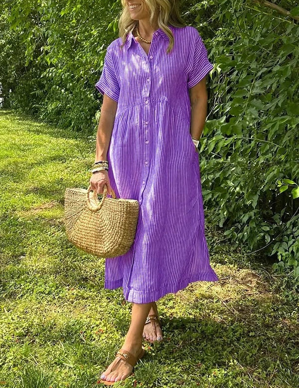 Elegant Stribet Skjortebluse Dame - Ideel til Sommerbrug og Alle Anledninger 6