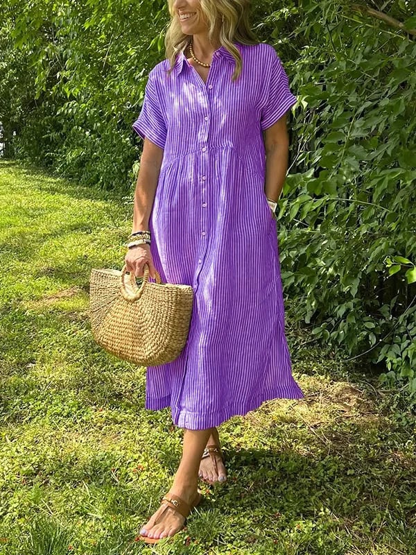 Elegant Stribet Skjortebluse Dame - Ideel til Sommerbrug og Alle Anledninger 6