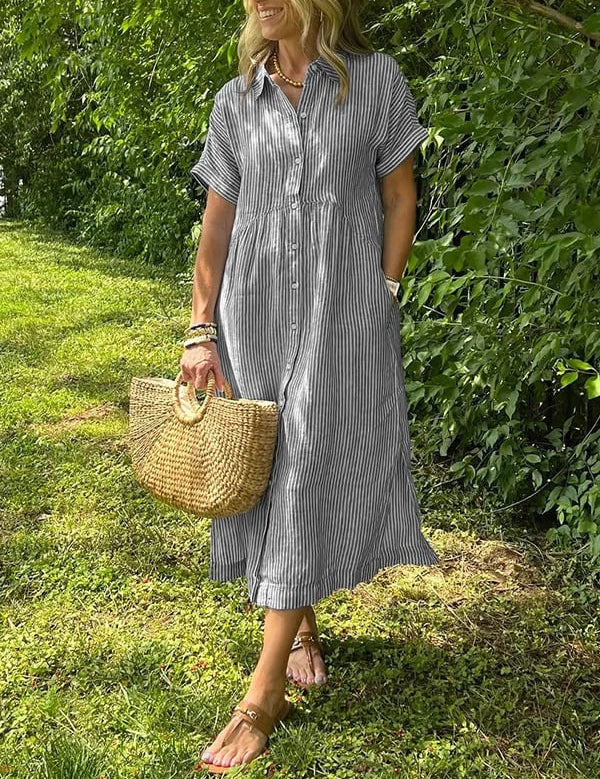 Elegant Stribet Skjortebluse Dame - Ideel til Sommerbrug og Alle Anledninger 9