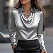 Elegant V-Hals Bluse Til Kvinder - Skinnende Finish, Alsidig Top Til Arbejde Og Aftenudgang 2