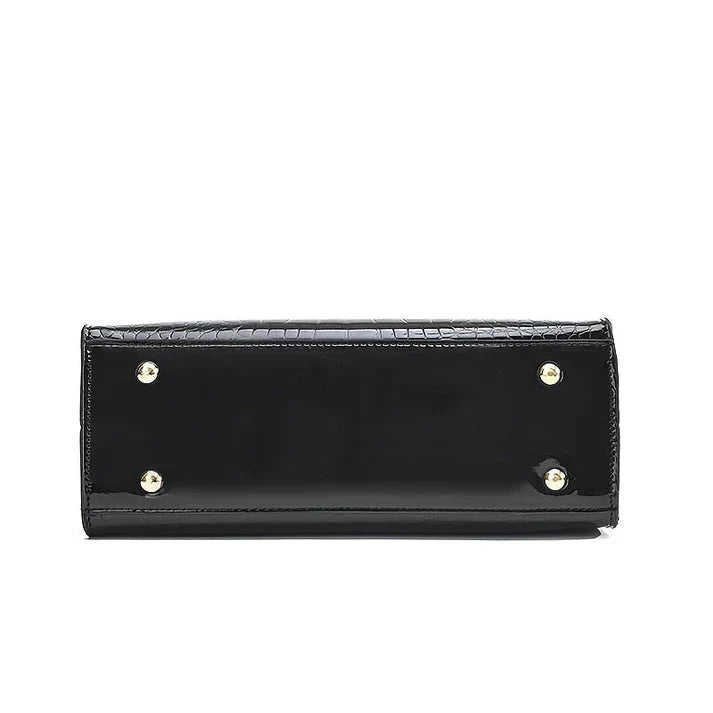 Elegant damehåndtaske i ægte læder med blank finish 2