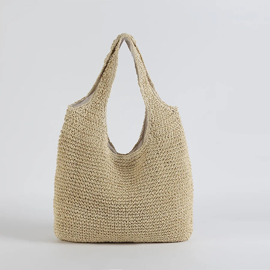 Elegant stråstrandtaske til kvinder med stor kapacitet i flet 6