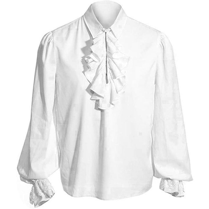 Elegantes Herren Barock-Rüschenhemd mit Stehkragen und Spitzenmanschetten für festliche Anlässe 3