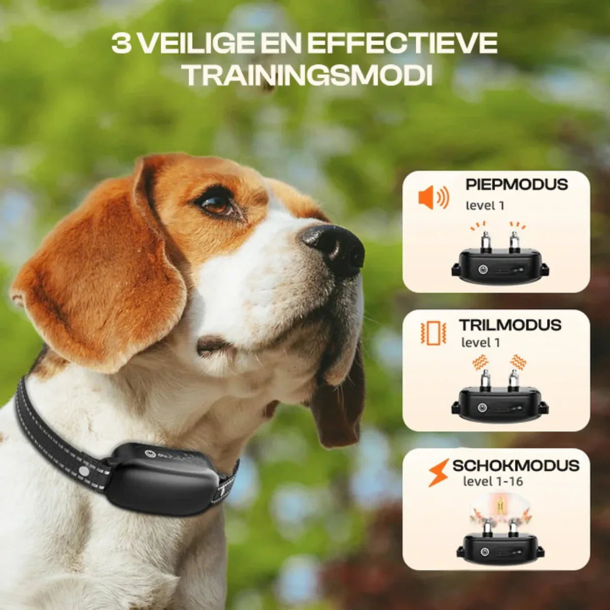 Elektrisk hundetræningshalsbånd med fjernbetjening, vandtæt, 16 justerbare stødniveauer, 1000 m rækkevidde, bip- og vibrationstilstande 3