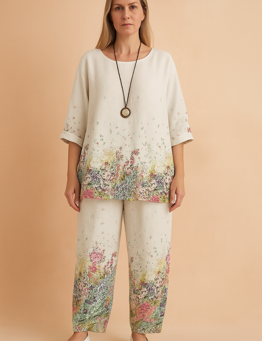 Eliza | Bluse og bukser med mælkebøtteprint 1