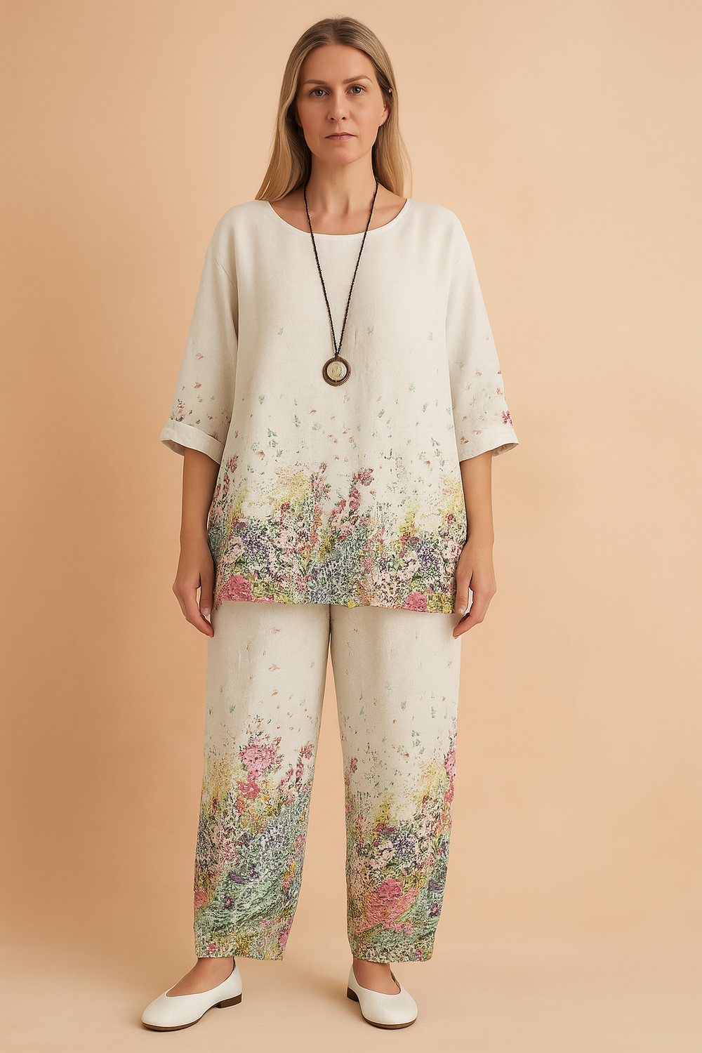 Eliza | Bluse og bukser med mælkebøtteprint 1