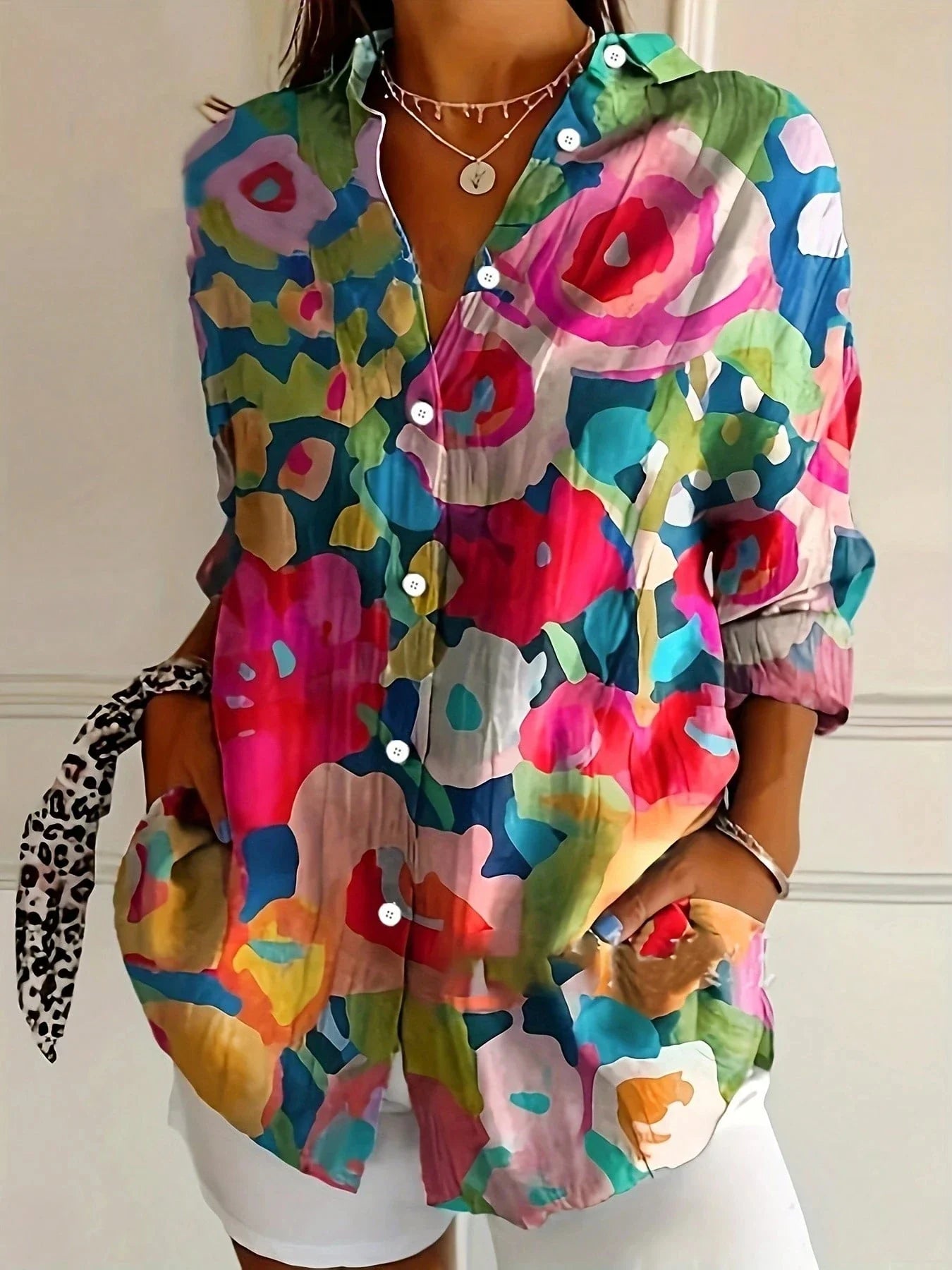 Farverig Bluse Til Kvinder Med Legende Print - Komfortabel Og Alsidig Stil 4