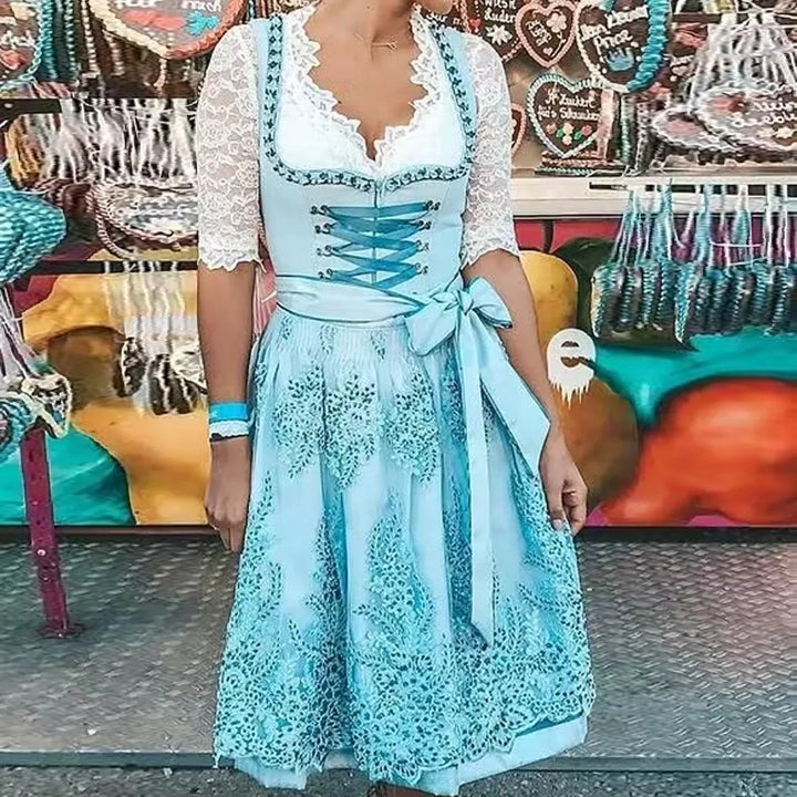 Festliche Kleider Damen - Elegantes Damenkleid für Oktoberfest und Karneval in Hellgrün und Himmelblau 0