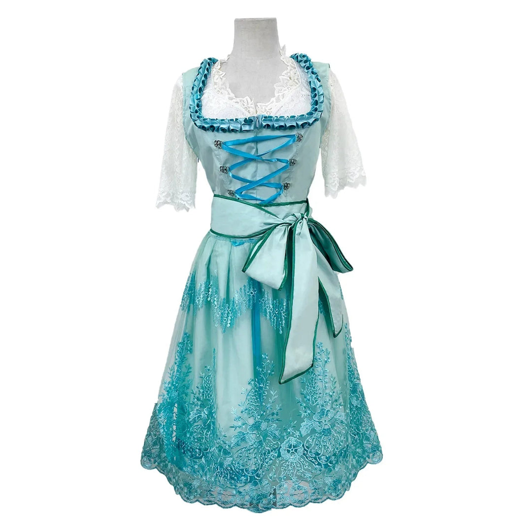 Festliche Kleider Damen - Elegantes Damenkleid für Oktoberfest und Karneval in Hellgrün und Himmelblau 2