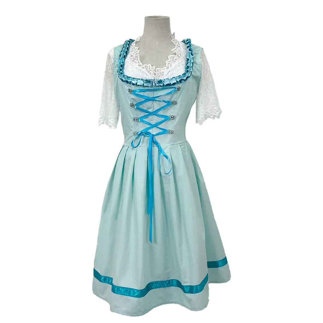 Festliche Kleider Damen - Elegantes Damenkleid für Oktoberfest und Karneval in Hellgrün und Himmelblau 3