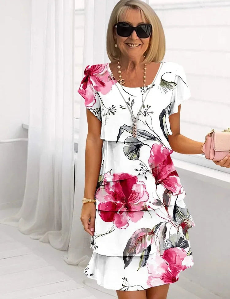 Flæsede Blomster Plisseret Kjole Til Kvinder - Elegant Sommerkjole Med Romantisk Design 0