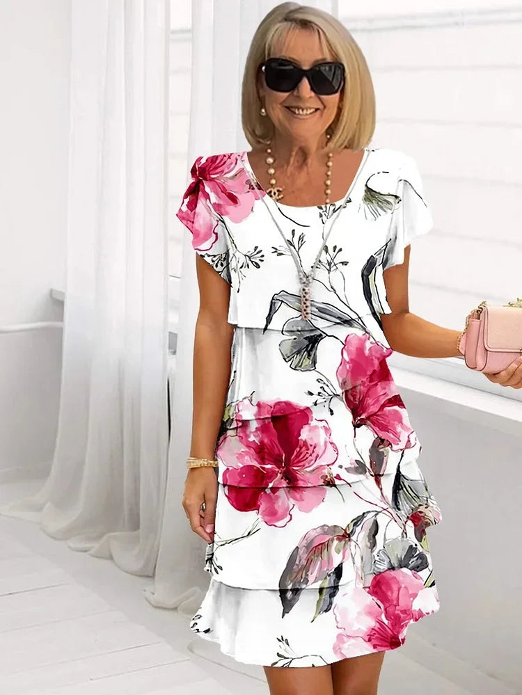 Flæsede Blomster Plisseret Kjole Til Kvinder - Elegant Sommerkjole Med Romantisk Design 0