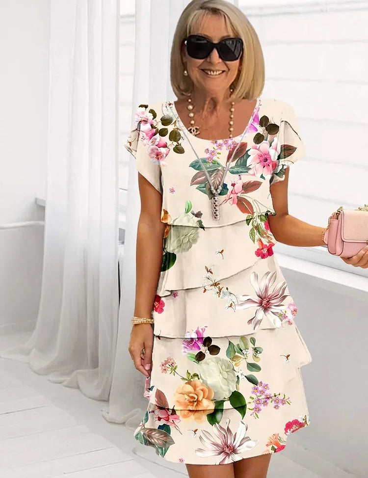 Flæsede Blomster Plisseret Kjole Til Kvinder - Elegant Sommerkjole Med Romantisk Design 3