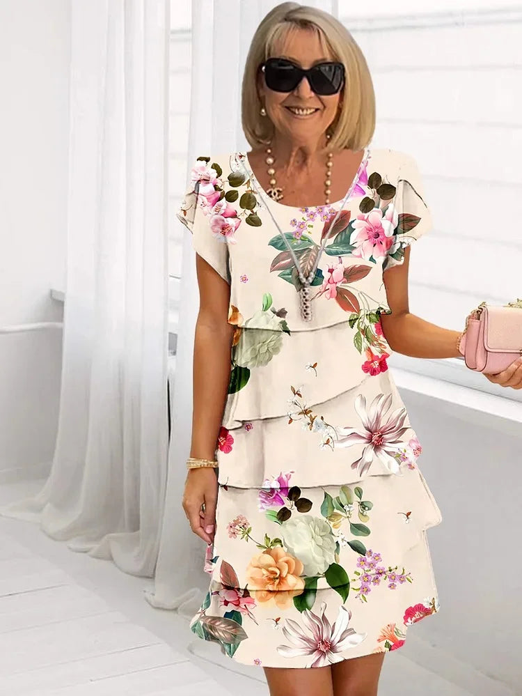 Flæsede Blomster Plisseret Kjole Til Kvinder - Elegant Sommerkjole Med Romantisk Design 3