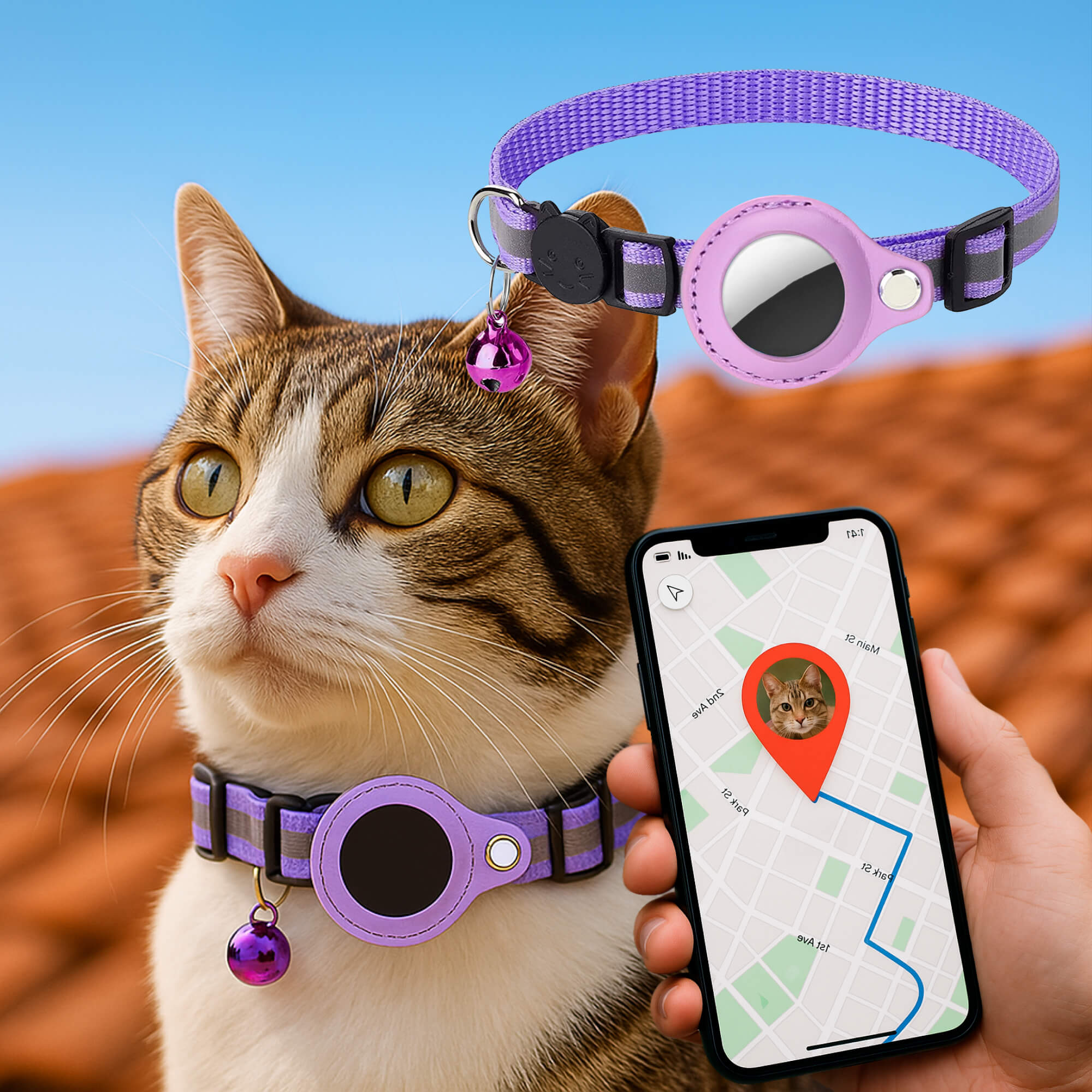 GPS-halsbånd til katte | Hurtigudløsende lukning, reflekterende design og holdbar til sikre udendørseventyr 12