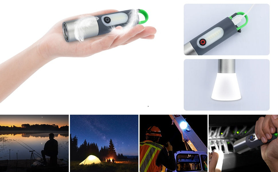 Genopladelig zoombar LED-lommelygte – Superlysstærkt kompakt hvidt laserlys til camping, vandreture, hjemmet og udendørs nødsituationer 0