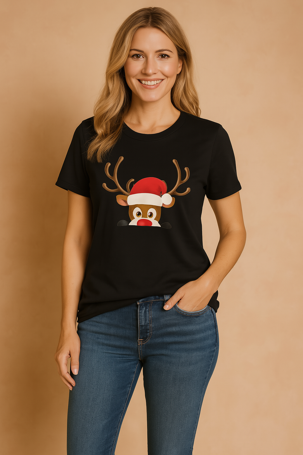 Glenda | Jule-t-shirt med et rensdyr i en julehue 1