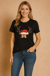 Glenda | Jule-t-shirt med et rensdyr i en julehue 1